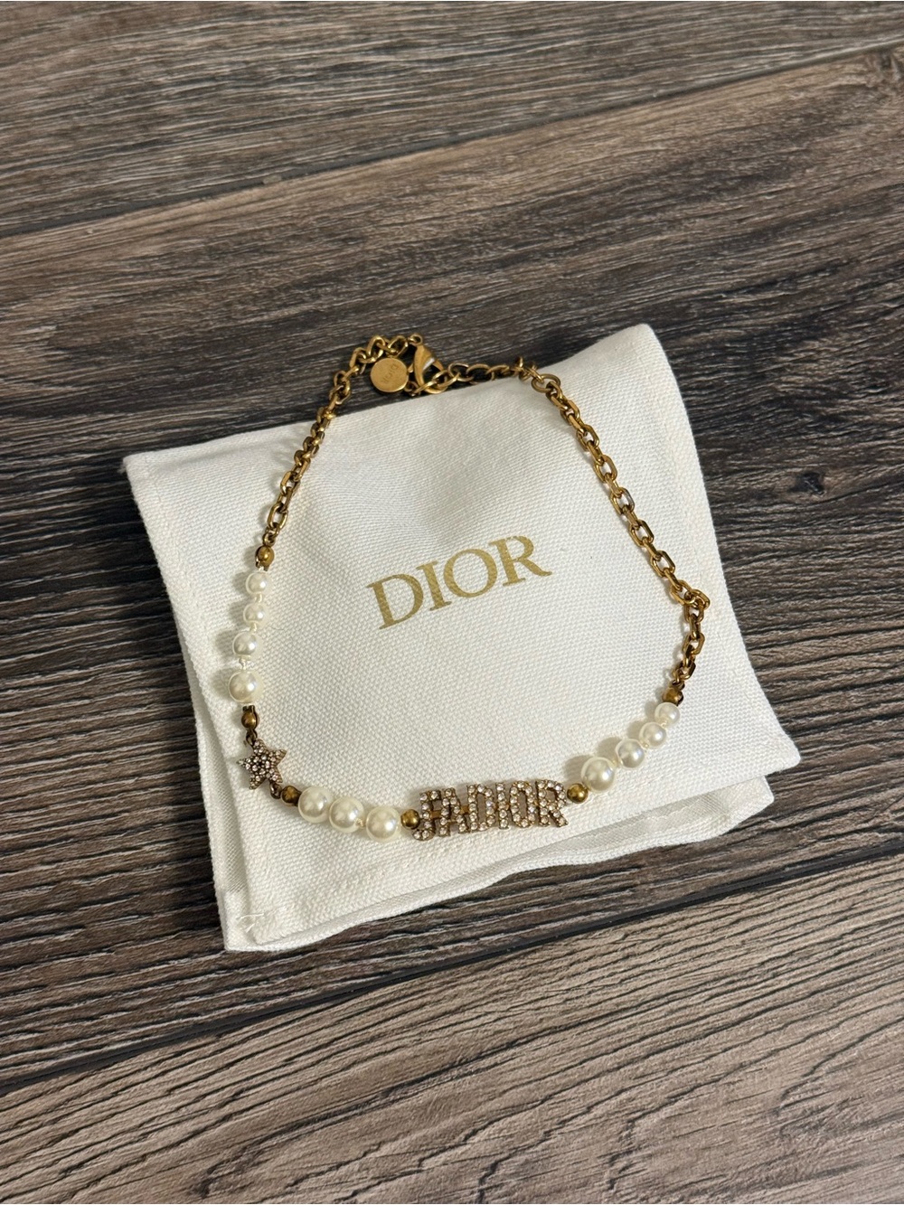 Dior Crystal J'Adior Star Gold Pearl Collar Necklace - Picture 6 of 6